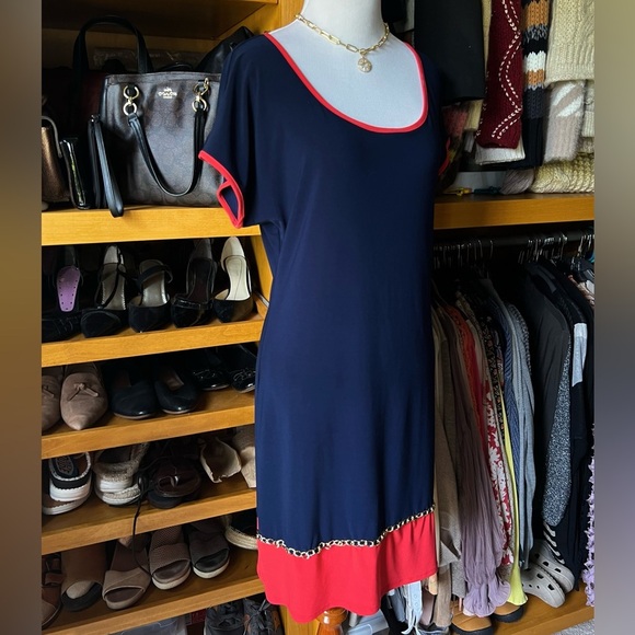 ⭐️BOGO FREE⭐️ NWOT MSK Navy and Coral Short Sleeve Dress - Picture 3 of 4
